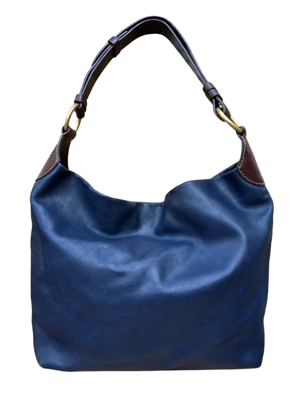 Dooney & Bourke Florentine Hobo Navy Brown Trim Red Interior